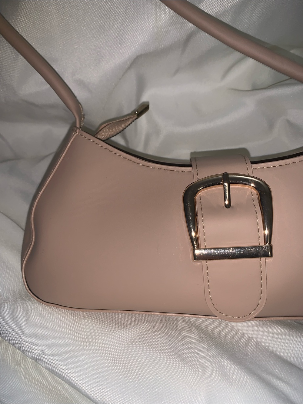 Women's Taupe Shoulder Bag with Gold Buckle - Picture 3 of 10